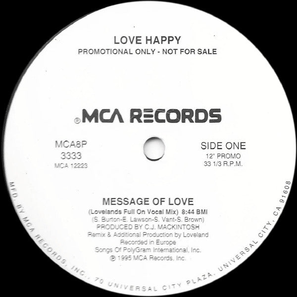 Love Happy : Message Of Love (2x12", Single, Promo)