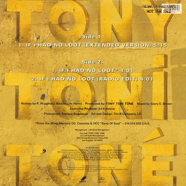 Tony! Toni! Toné! : If I Had No Loot (12", Single, Promo)