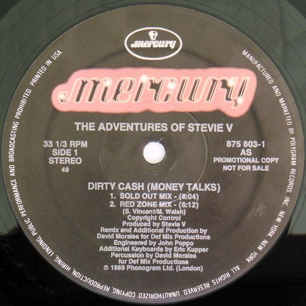 Adventures Of Stevie V. : Dirty Cash (Money Talks) (12", Promo)