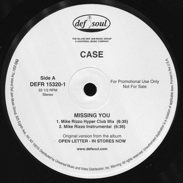 Case : Missing You (Dance Mixes) (12", Promo)