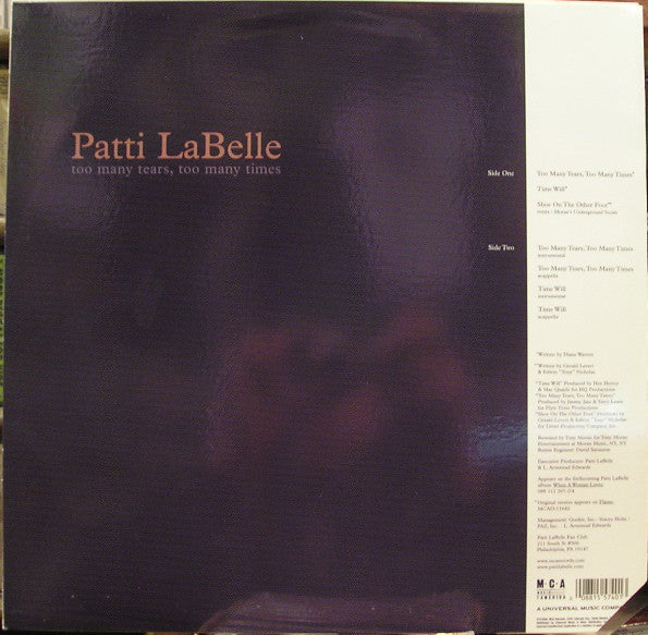 Patti LaBelle : Too Many Tears, Too Many Times (12")
