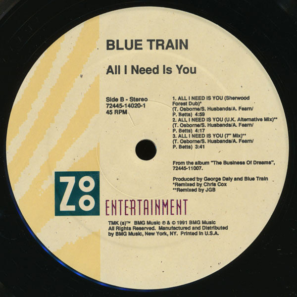 Blue Train (4) : All I Need Is You (12")