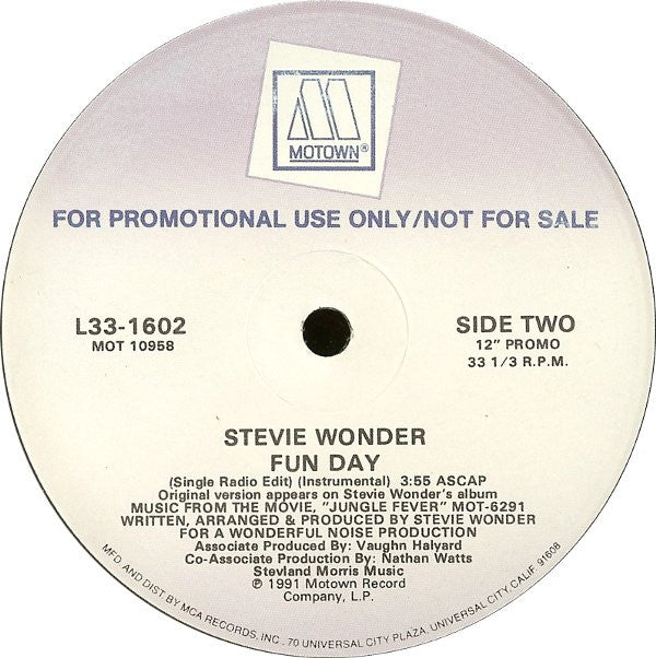 Stevie Wonder : Fun Day (12", Promo)