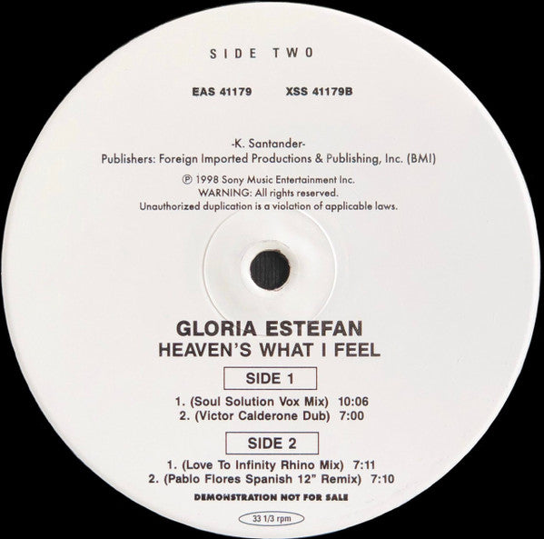 Gloria Estefan : Heaven's What I Feel (12", Single, Promo, #2)