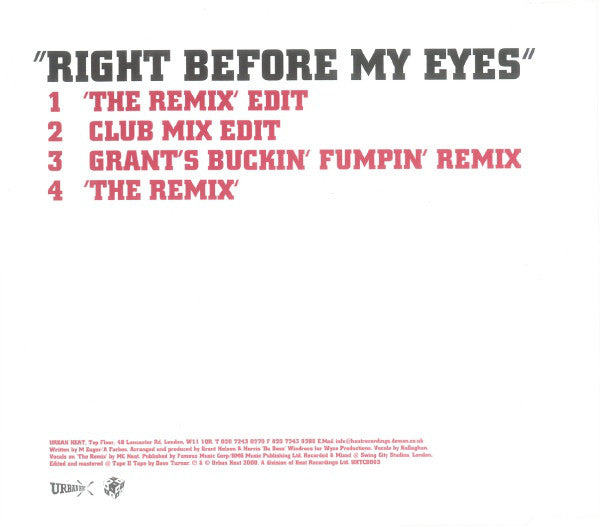 N'n'G Featuring Kallaghan : Right Before My Eyes (CD, Single)