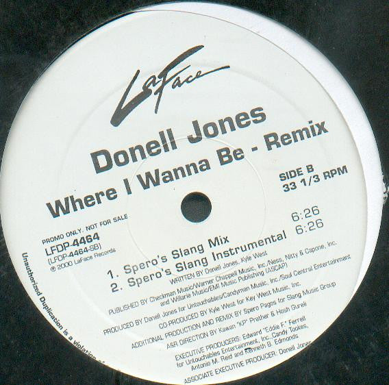 Donell Jones : Where I Wanna Be (Remix) (12", Promo)