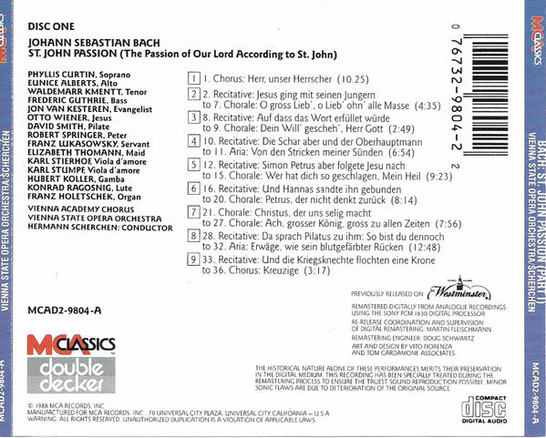 Johann Sebastian Bach • Wiener Akademie Kammerchor, Orchester Der Wiener Staatsoper, Hermann Scherchen : St. John Passion (2xCD, Album, RE, RM)