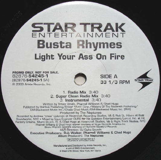 Busta Rhymes : Light Your Ass On Fire (12", Promo)