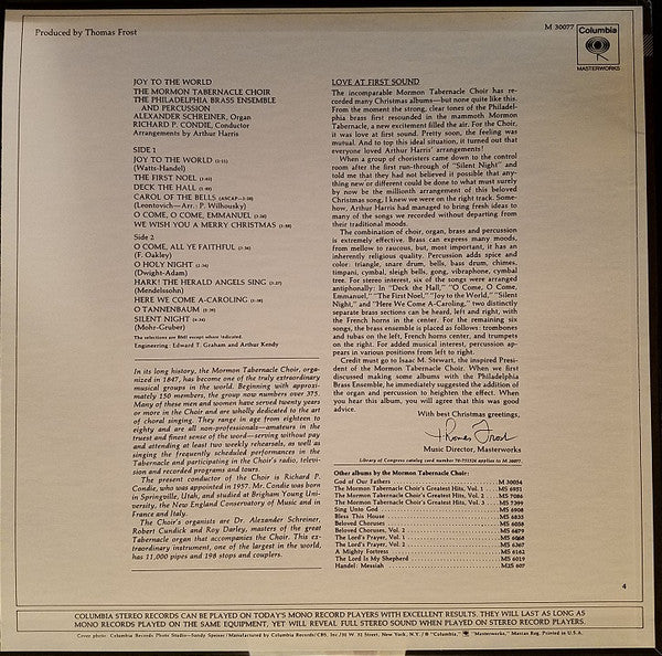 Mormon Tabernacle Choir / Philadelphia Brass Ensemble / Richard P. Condie / Alexander Schreiner : Joy To The World (LP, Album)