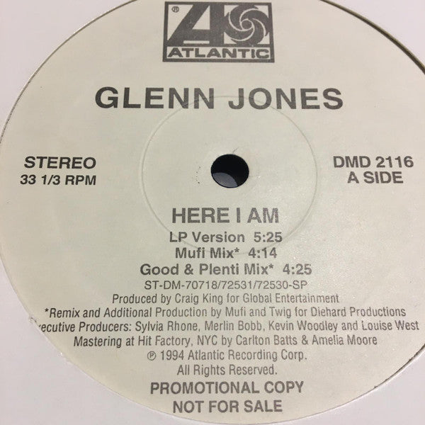 Glenn Jones : Here I Am / Round And Round (Remix) (12", Promo)