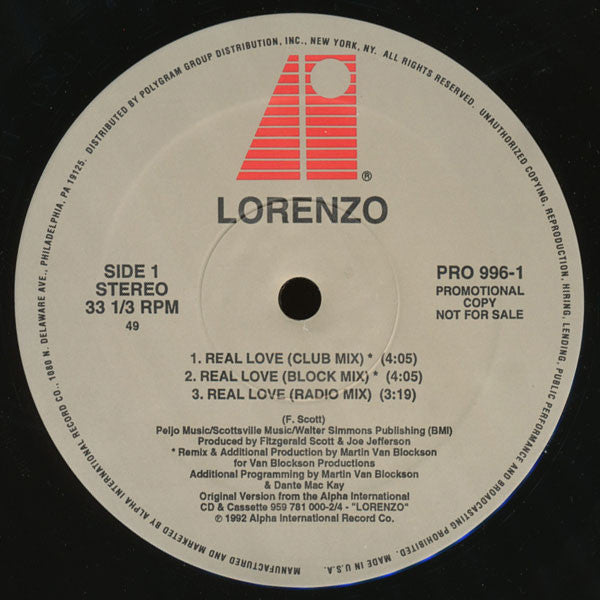 Lorenzo Smith : Real Love (12", Promo)