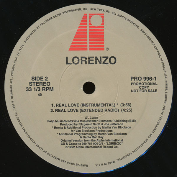 Lorenzo Smith : Real Love (12", Promo)