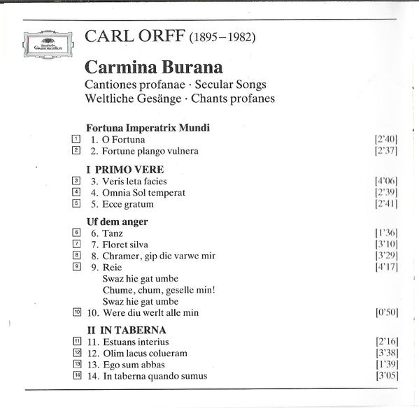 Carl Orff - June Anderson · Bernd Weikl · Philip Creech, Chicago Symphony Chorus And The Chicago Symphony Orchestra, James Levine (2) : Carmina Burana (CD, Album)