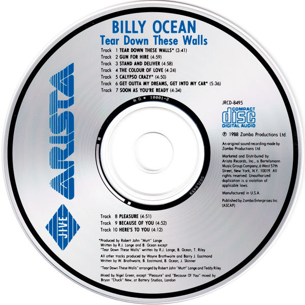 Billy Ocean : Tear Down These Walls (CD, Album)