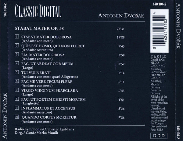 Antonín Dvořák : Classic Digital Antonin Dvorak - Stabat Mater Op.58 (CD, Comp)