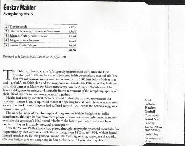 Gustav Mahler – BBC Welsh Symphony Orchestra, Tadaaki Otaka : Symphony No. 5 (CD, Album)