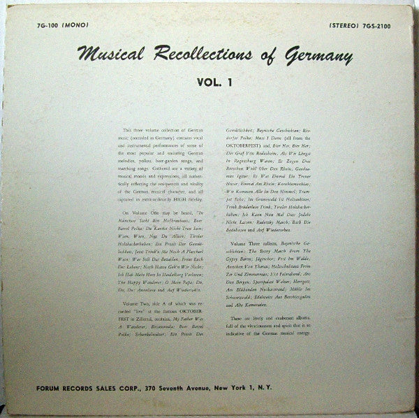 Unknown Artist : Musical Recollections Of Germany, Vol. I (LP, Mono)