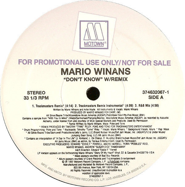 Mario Winans : Don't Know (12", Promo)