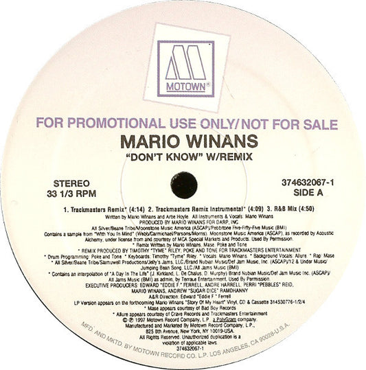 Mario Winans : Don't Know (12", Promo)