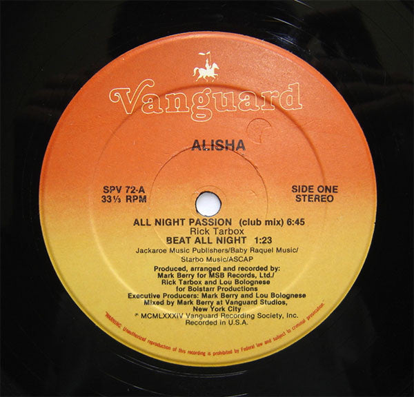 Alisha : All Night Passion (Club Mix) (12", Single)