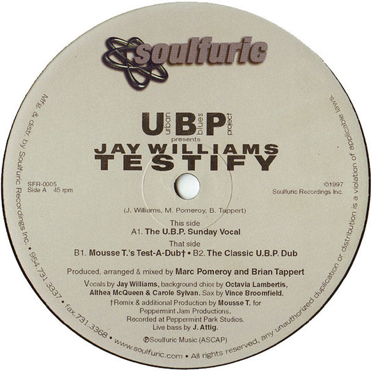 Urban Blues Project Presents Jay Williams : Testify (2x12")