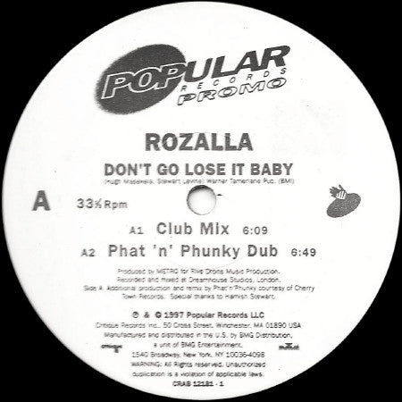 Rozalla : Don't Go Lose It Baby (12", Promo)