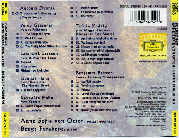 Anne Sofie Von Otter, Bengt Forsberg : Folksongs (CD, Album)