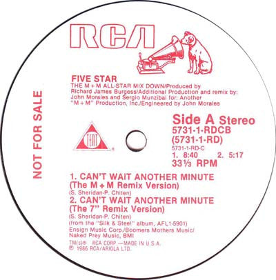 Five Star : Can't Wait Another Minute (12", Single, Promo)