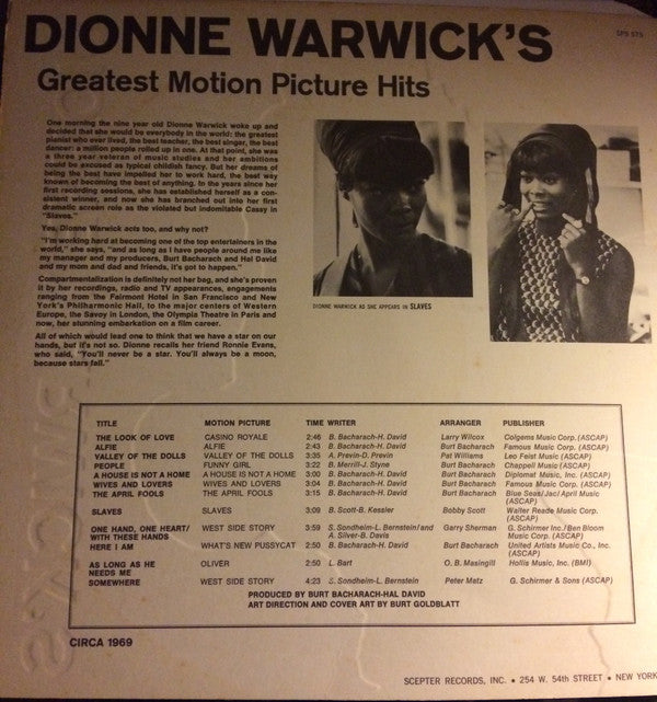 Dionne Warwick : Dionne Warwick's Greatest Motion Picture Hits (LP, Album, Comp, Uni)