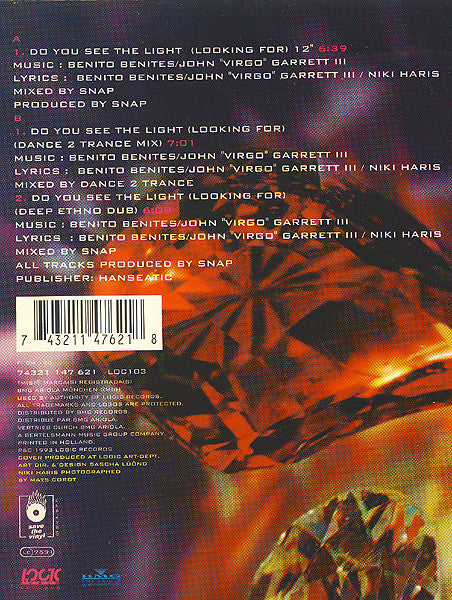 Snap! Feat. Niki Haris : Do You See The Light (Looking For) (12")