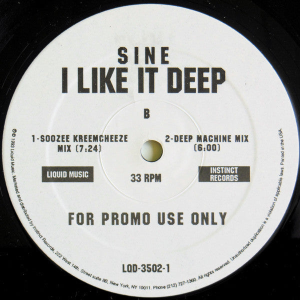 Sine : I Like It Deep (12", Promo)