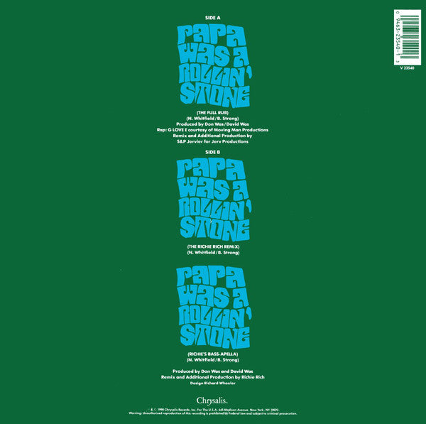 Was (Not Was) : Papa Was A Rollin' Stone (12", Single)