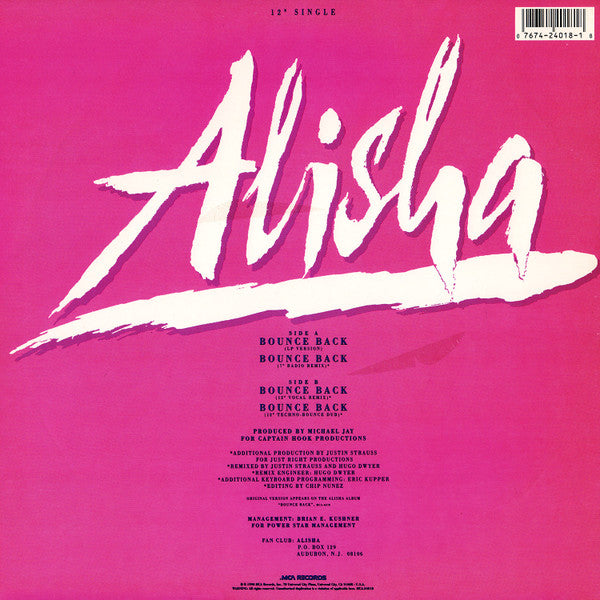 Alisha : Bounce Back (12", Single)