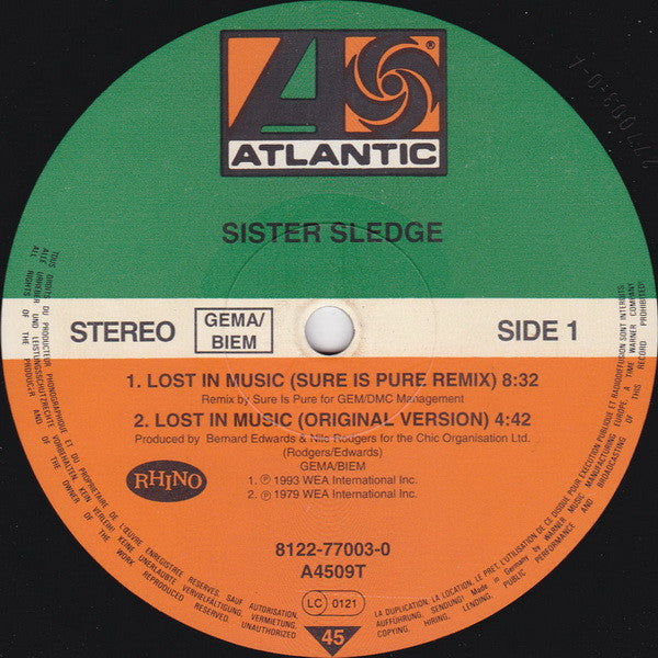 Sister Sledge : Lost In Music (Sure Is Pure Remixes) (12")