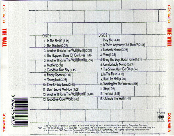 Pink Floyd : The Wall (2xCD, Album, RE)