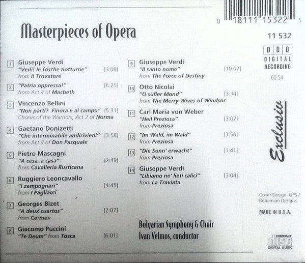 Bulgarian Symphony Choir, Ivan Velmos Conductor, Various : Masterpieces Of Opera (CD, Album)