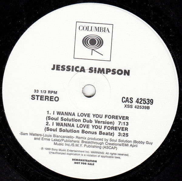 Jessica Simpson : I Wanna Love You Forever (12", Promo)
