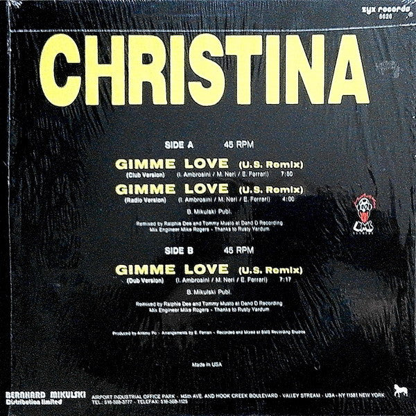 Christina (3) : Gimme Love (U.S. Remix) (12", Yel)