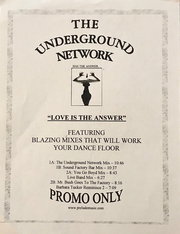 The Underground Network : Love Is The Answer (2x12", Promo, W/Lbl)