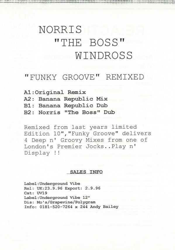 Norris Windross : Funky Groove (12", Promo, W/Lbl)