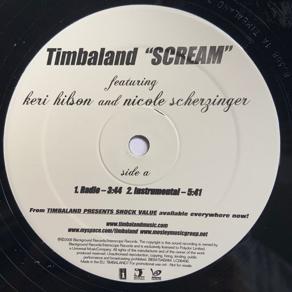 Timbaland Feat. Keri Hilson & Nicole Scherzinger : Scream (12", Promo)