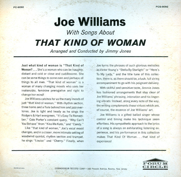Joe Williams : Joe Williams With Songs About That Kind Of  Woman (LP, RE)