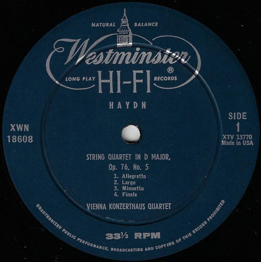 Joseph Haydn / Wiener Konzerthausquartett : String Quartet In D Major, Op. 76, No. 5 / String Quartet In E Flat Major, Op. 76, No. 6 (LP, Comp, Mono)