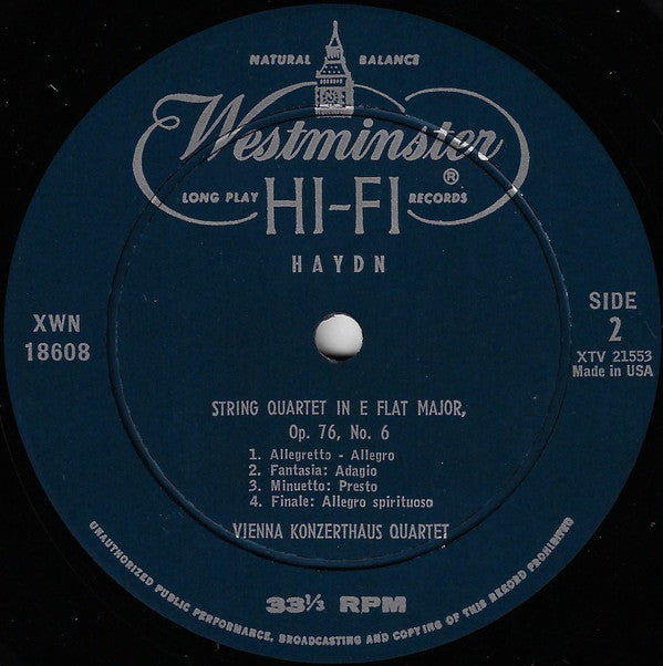 Joseph Haydn / Wiener Konzerthausquartett : String Quartet In D Major, Op. 76, No. 5 / String Quartet In E Flat Major, Op. 76, No. 6 (LP, Comp, Mono)