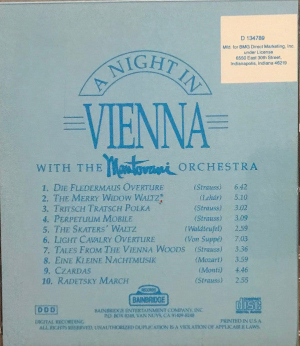 Mantovani And His Orchestra : A Night In Vienna With The Mantovani Orchestra (CD, Album, Comp, Club)