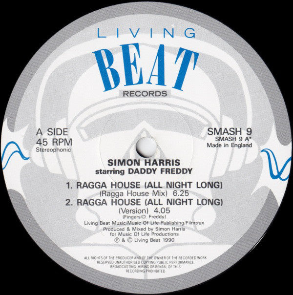 Simon Harris Starring Daddy Freddy : Ragga House (All Night Long) (12")