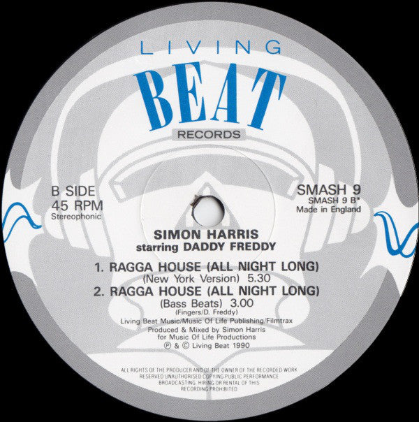 Simon Harris Starring Daddy Freddy : Ragga House (All Night Long) (12")