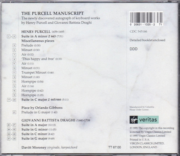 Henry Purcell, Davitt Moroney : The Purcell Manuscript  (CD, Album, Club)