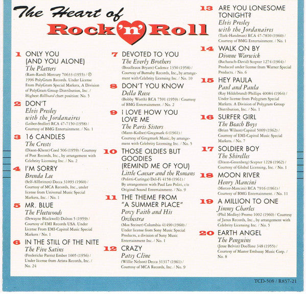 Various : The Heart Of Rock 'N' Roll - Slow Dancing Classics (CD, Comp)