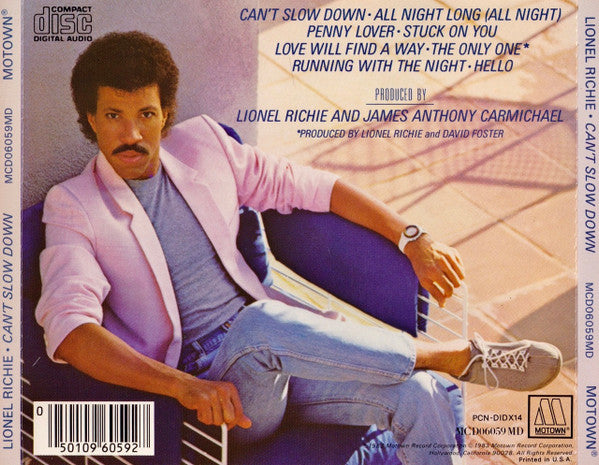 Lionel Richie : Can't Slow Down (CD, Album, DAD)